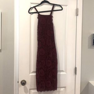 Burgundy lace dress with strapped back